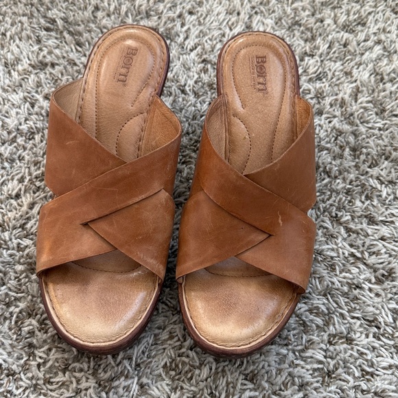 Born Coney Sandals Heel Leather Brown size 10 - Picture 5 of 9